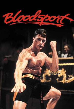 Filmaffisch för Bloodsport med en kampsportare i kampställning