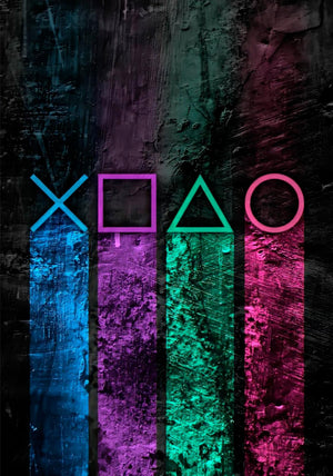 PlayStations knappsymboler kryss, fyrkant, triangel och cirkel i neonfärger