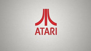Röd Atari-logga mot ljusgrå bakgrund
