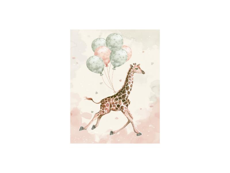 Poster - Giraff med ballonger
