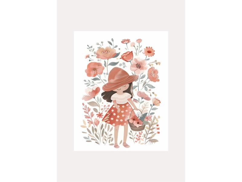 Poster - Flicka med blommor
