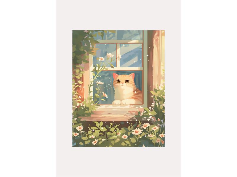 Poster - Katt i fönster