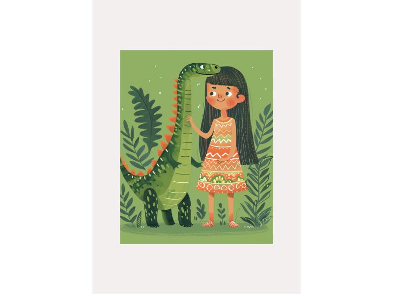 Poster - Dinosaur och flicka