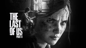 Svartvit bild av Ellie med skråmor i ansiktet från The Last of Us Part II