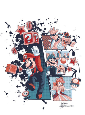 Mario, Luigi, Peach och Bowser i grafiska serierutor