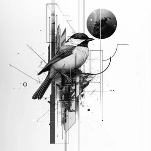 Poster - Mesfågel med geometrisk arkitektur
