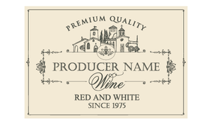 Vinetikett i vintagestil med texten Producer name Wine