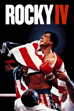 Filmaffisch för Rocky IV med en boxare svept i amerikanska flaggan