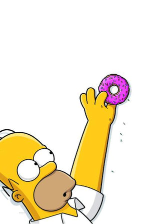 Homer Simpson som sträcker sig efter en rosa munk med strössel