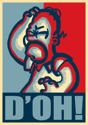 Grafisk affisch med Homer Simpson som tar sig för pannan och texten D'oh!