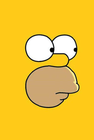 Minimalistisk illustration av Homer Simpsons ögon och mun mot gul bakgrund