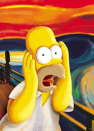 Homer Simpson som skriker på en bro i en parodi på Munchs Skriet