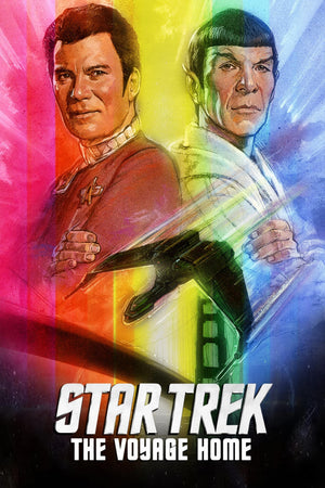 Målad filmaffisch för Star Trek IV med Kirk och Spock i regnbågsfärger