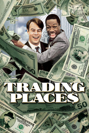 Filmaffisch för Trading Places med två män omgivna av dollarsedlar