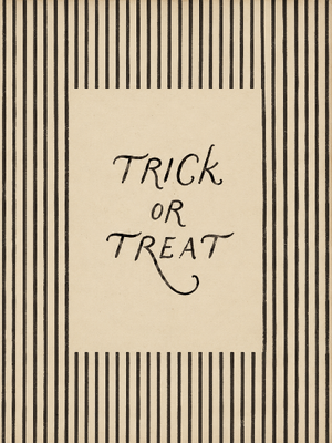 Texten Trick or Treat i handskrift omgiven av svarta ränder
