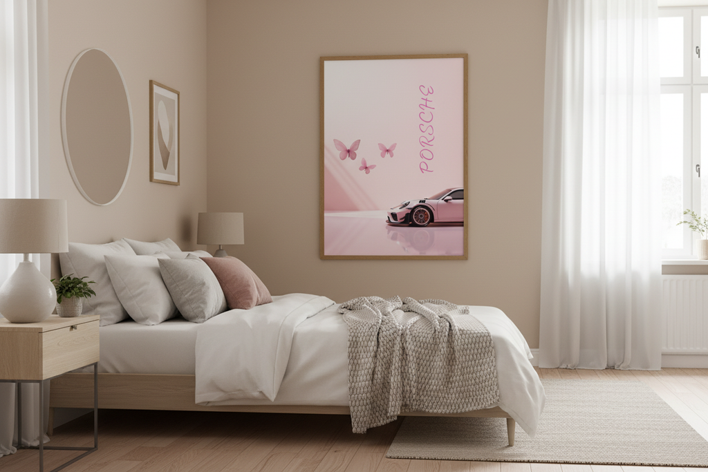 Poster - Porsche Pink i ett sovrum